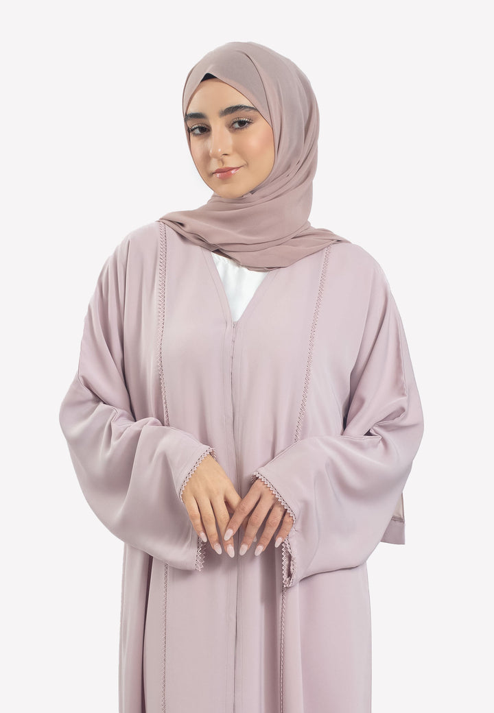 Details - Light Pink Dainty Lace Open Abaya