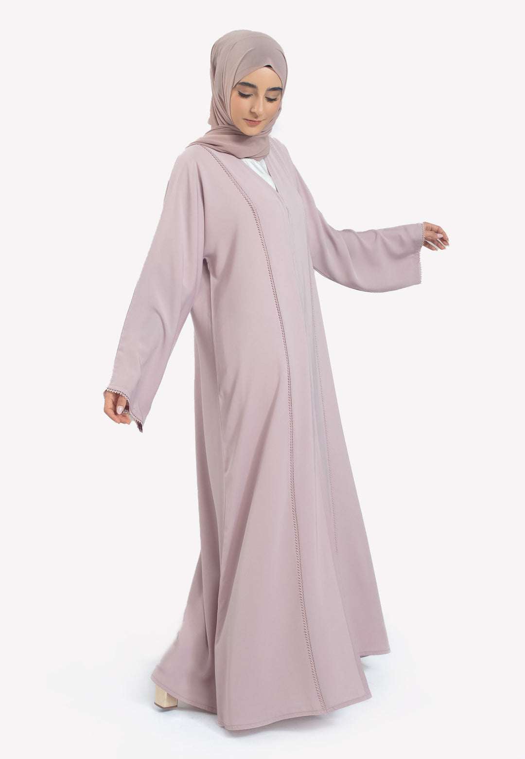 Light Pink Dainty Lace Open Abaya