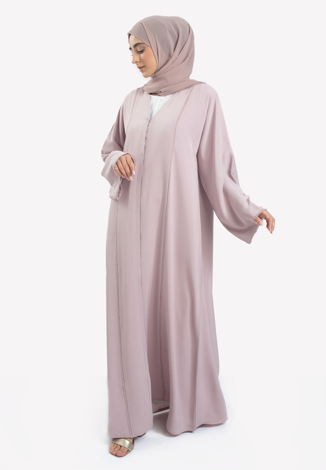 Light Pink Dainty Lace Open Abaya
