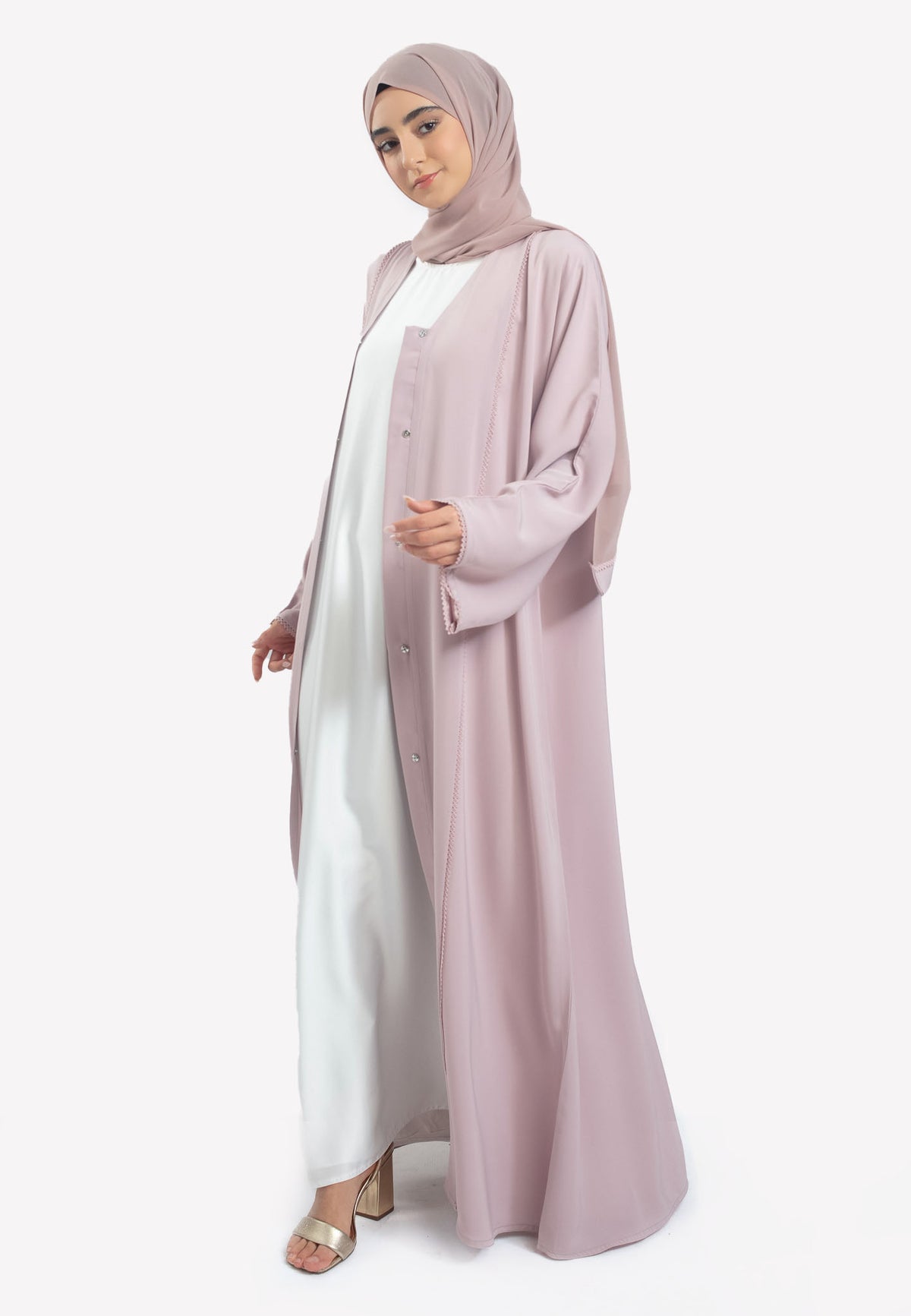 Light Pink Dainty Lace Open Abaya