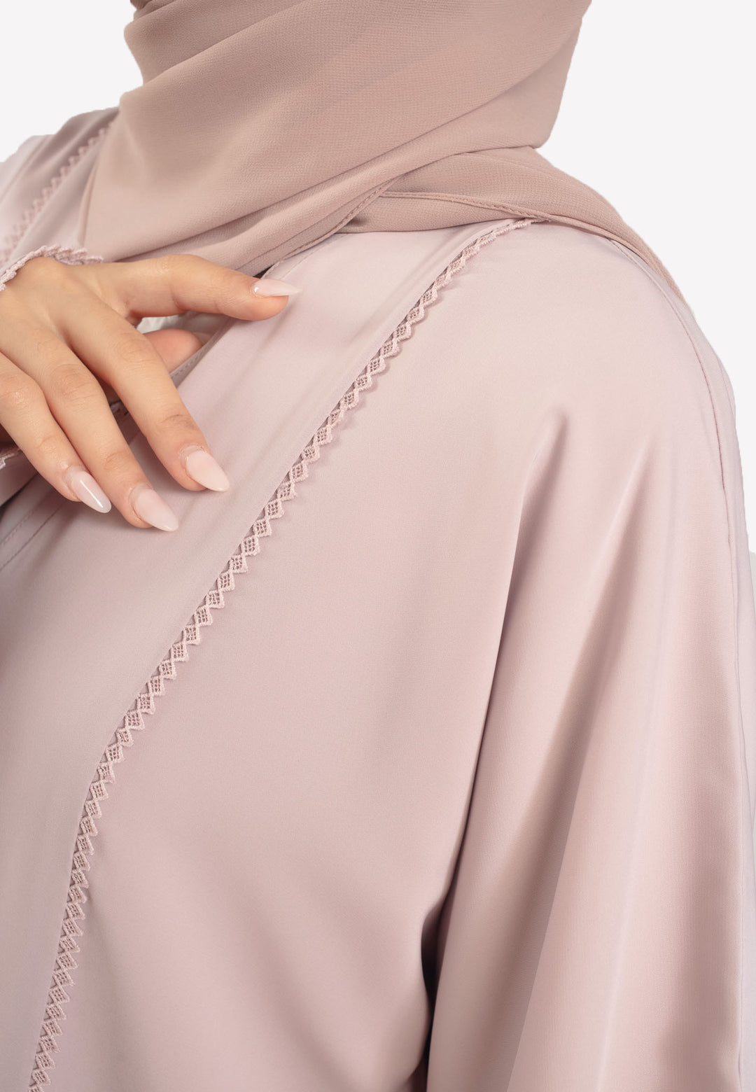 Lace Details - Light Pink Dainty Lace Open Abaya