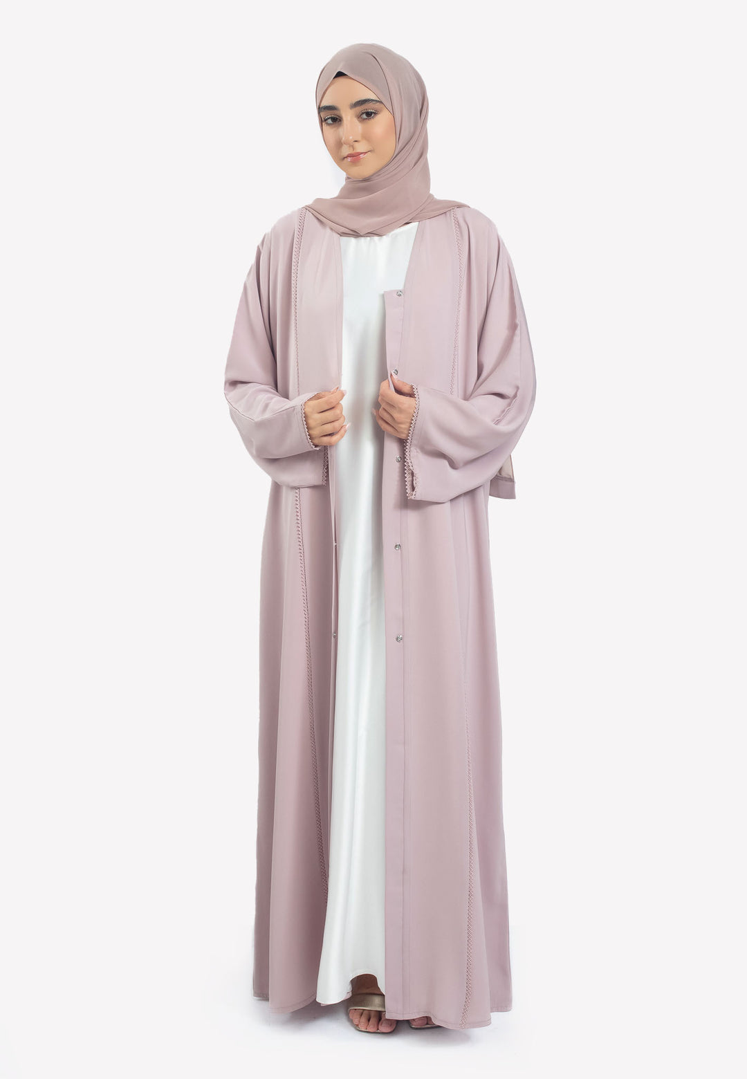 Light Pink Dainty Lace Open Abaya