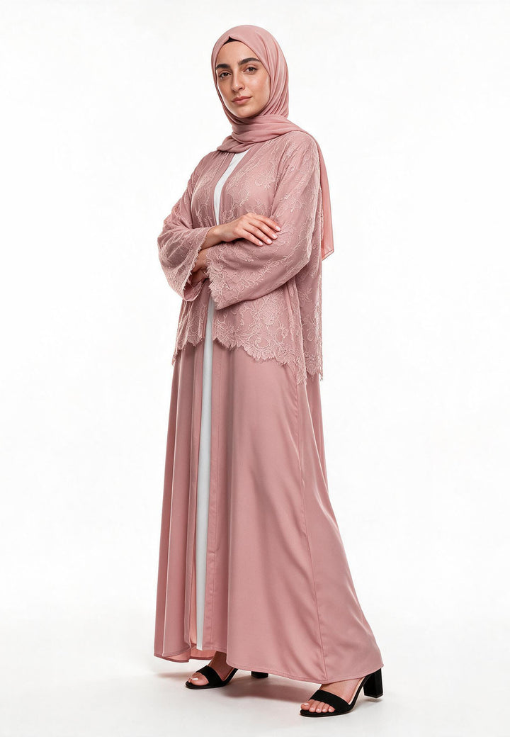 Blush Lace Cape Open Abaya (Premium)