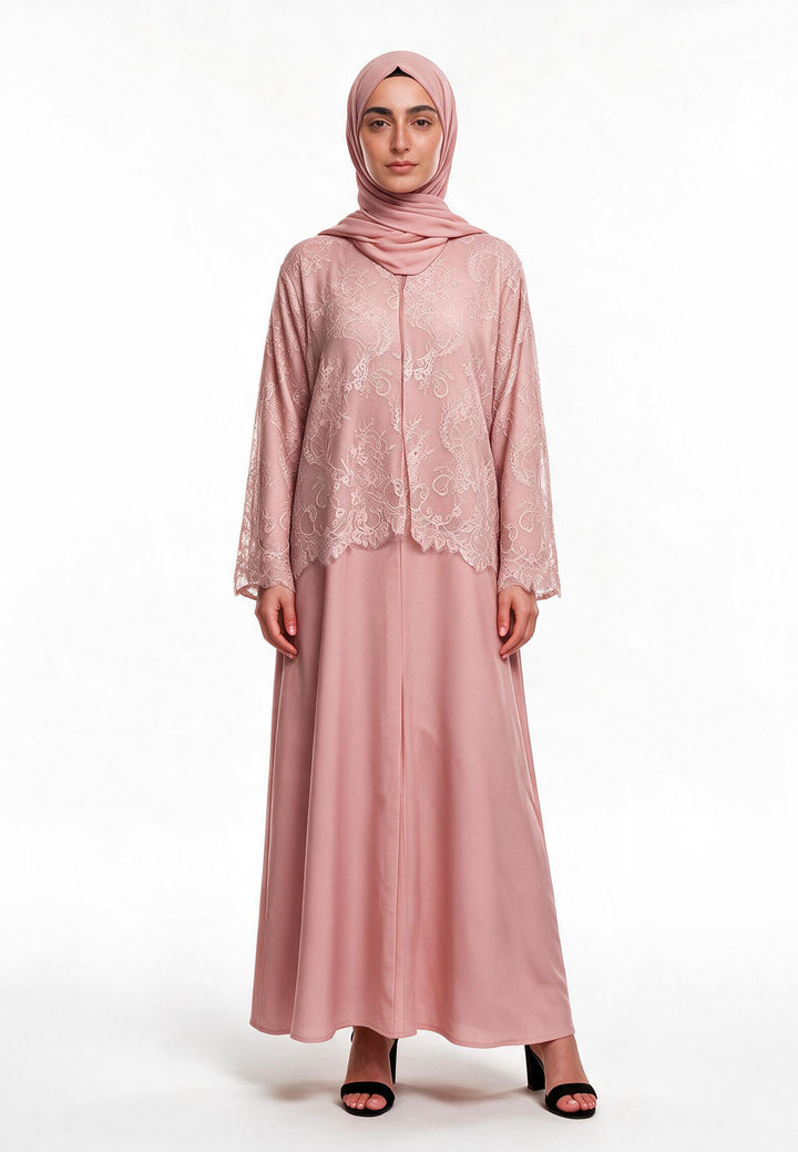 Blush Lace Cape Open Abaya (Premium)