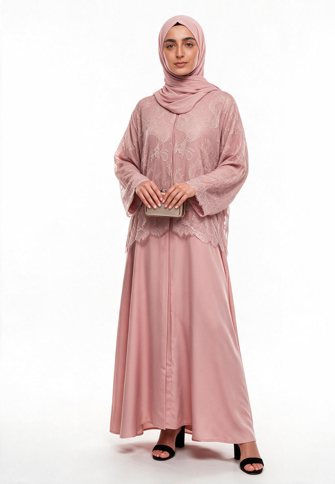 Blush Lace Cape Open Abaya (Premium)