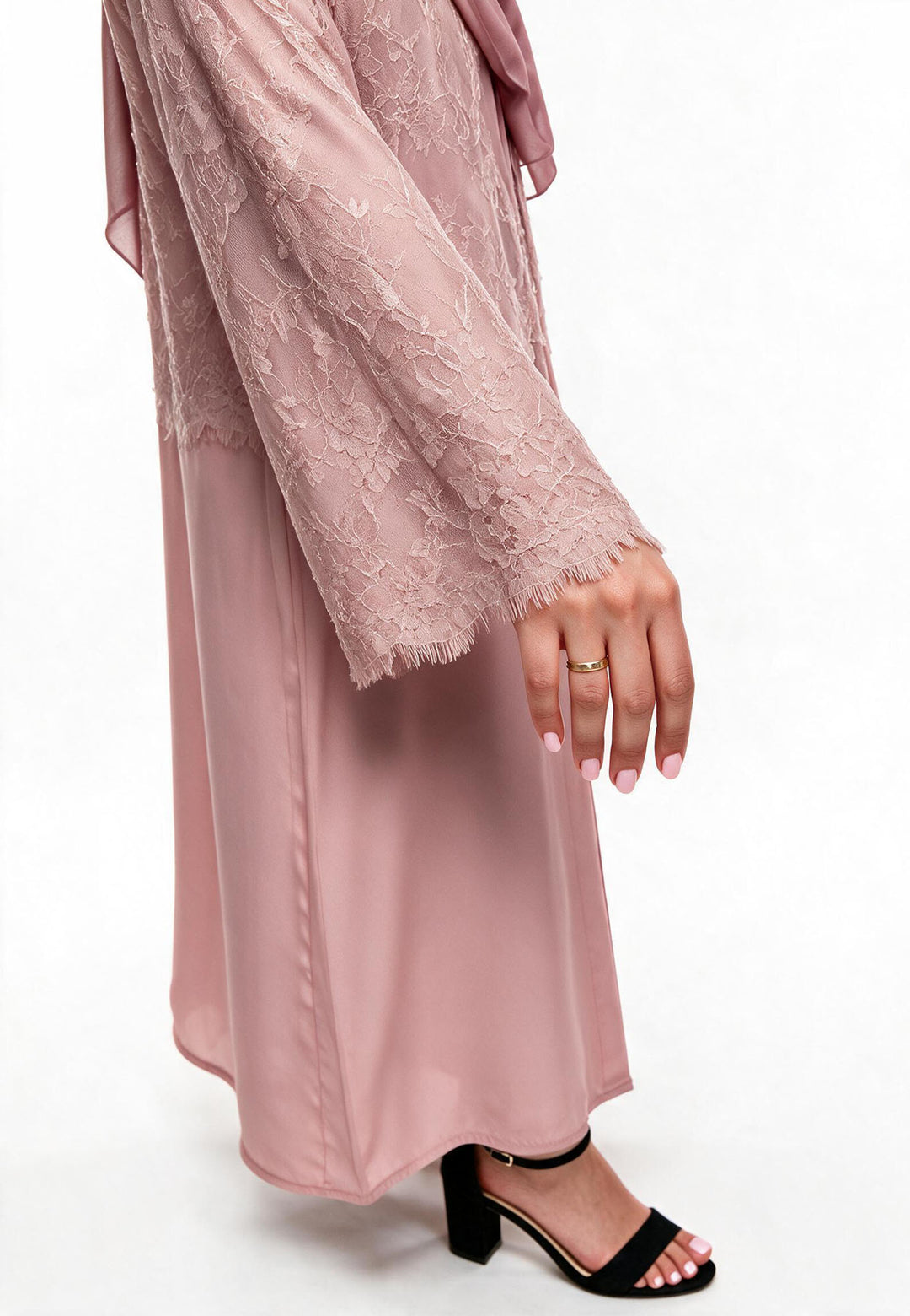 Blush Lace Cape Open Abaya (Premium)