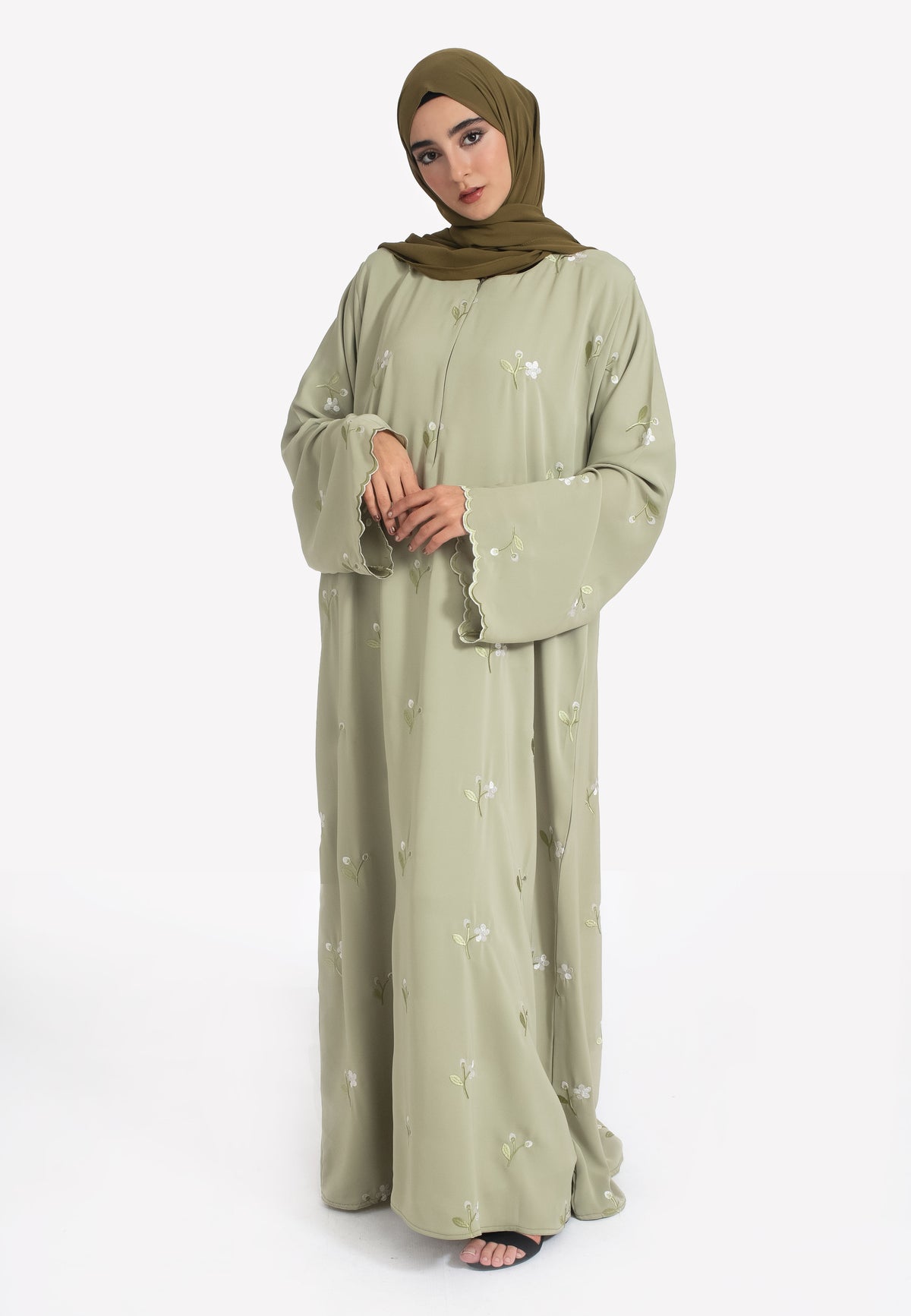 Pistachio Green Embroidered Abaya