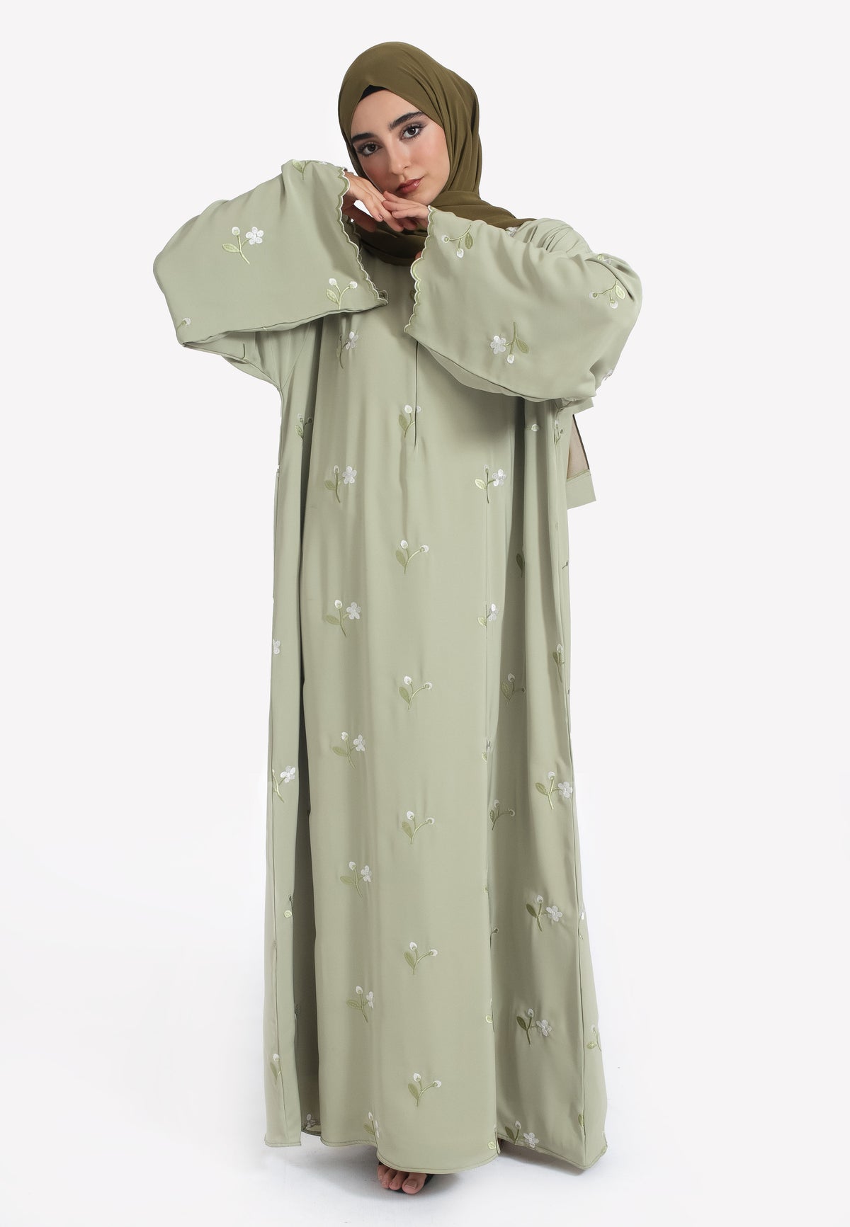 Pistachio Green Embroidered Abaya