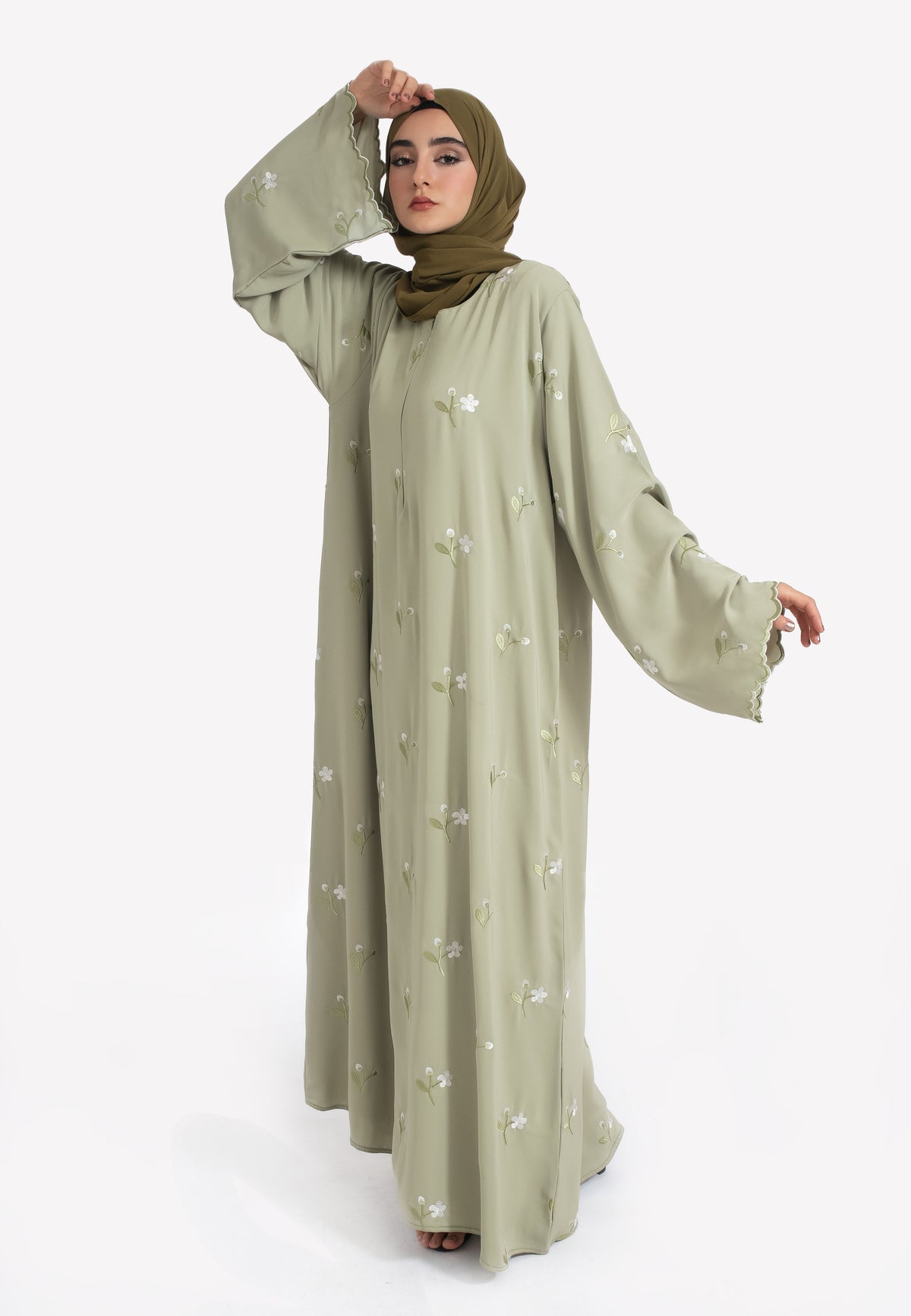 Pistachio Green Embroidered Abaya