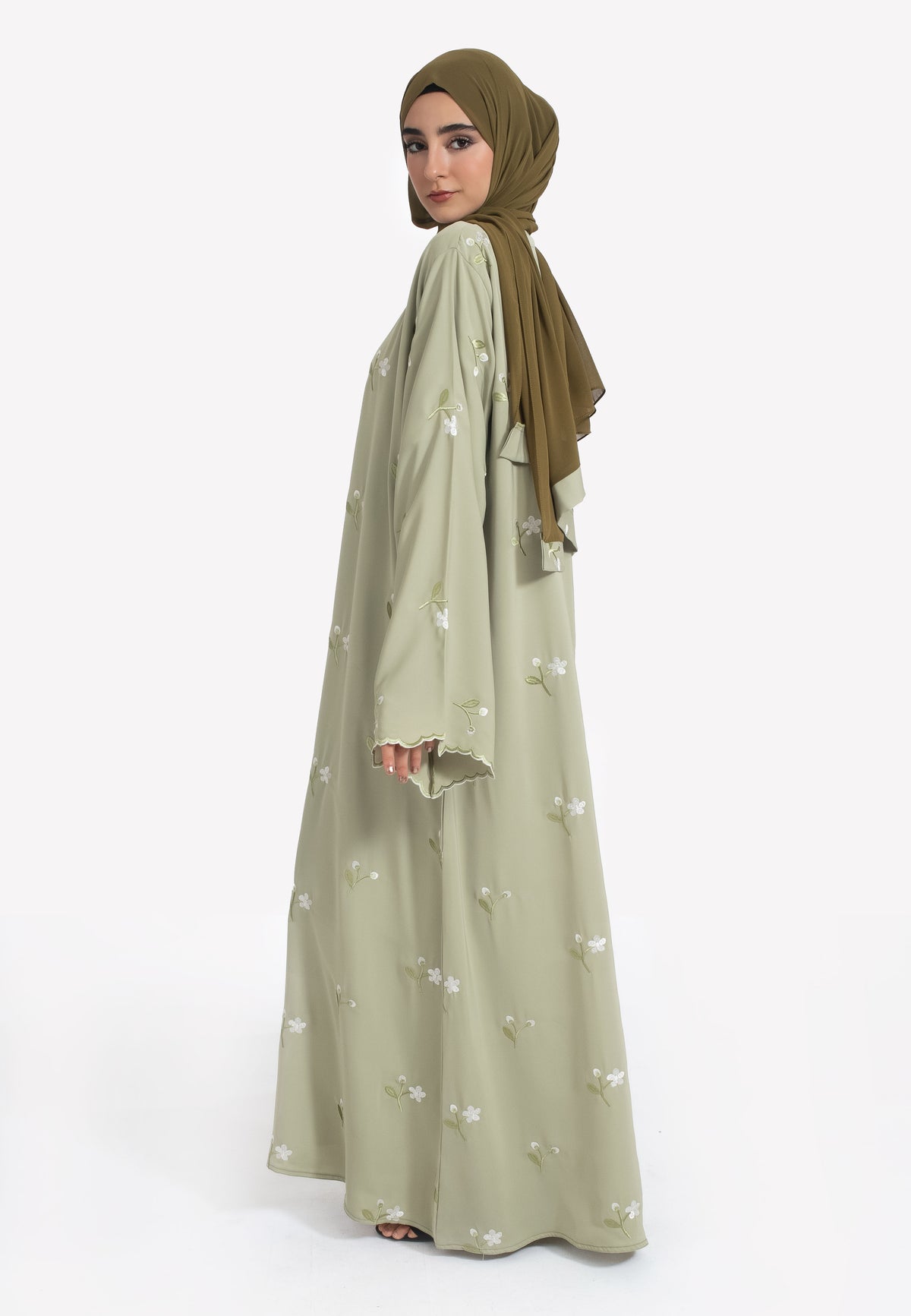 Pistachio Green Embroidered Abaya