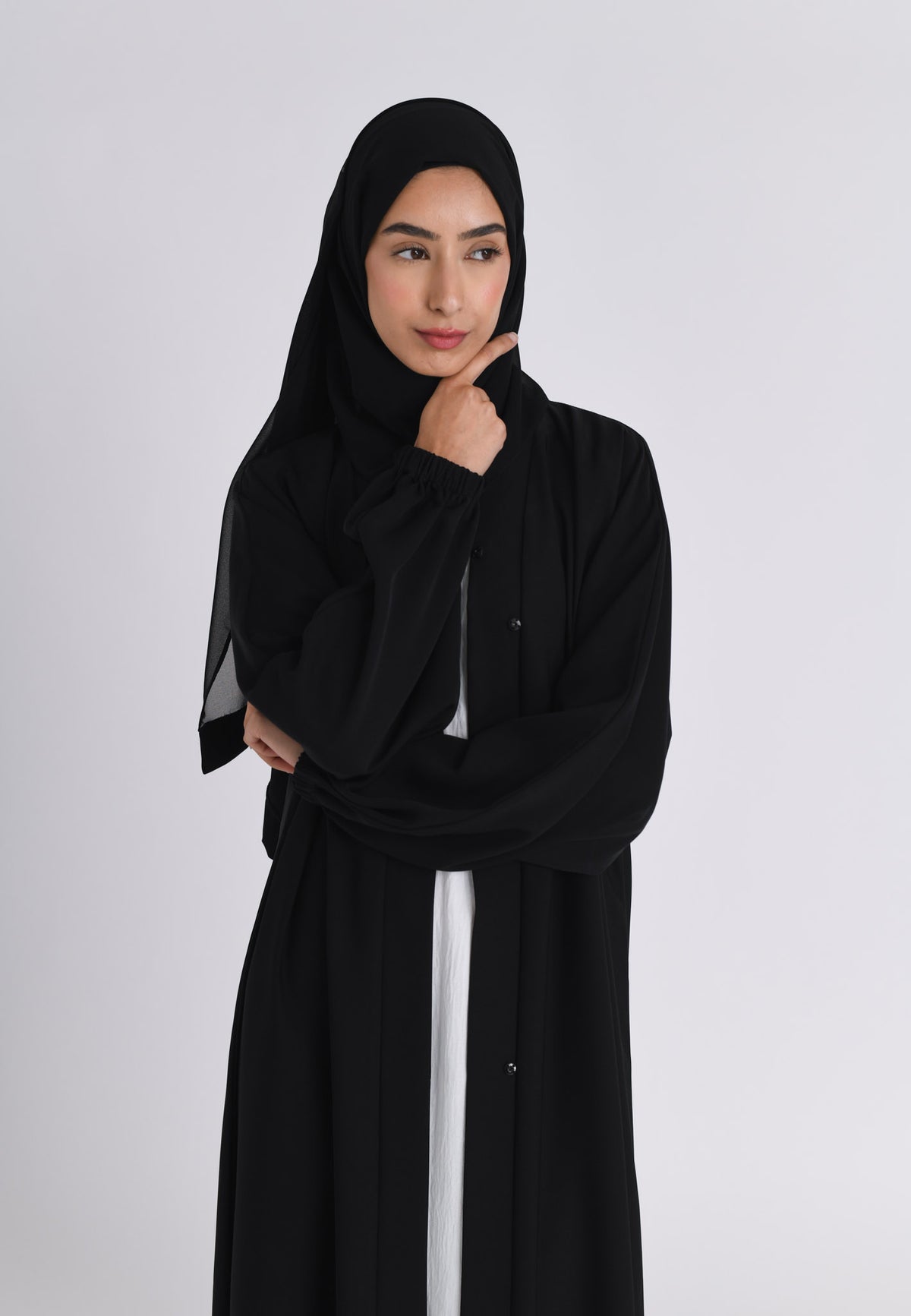 Plain Black Open Abaya With Cuff Sleeves