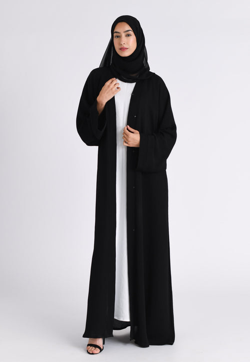 Plain Black Textured Open Abaya (Premium)