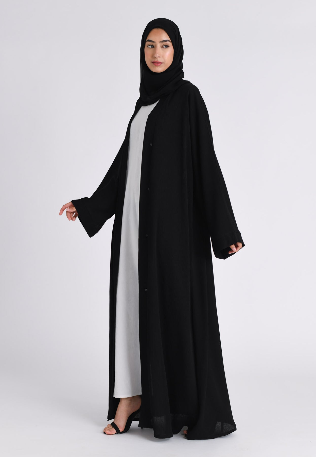 Plain Black Textured Open Abaya (Premium)