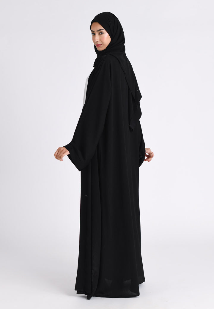 Plain Black Textured Open Abaya