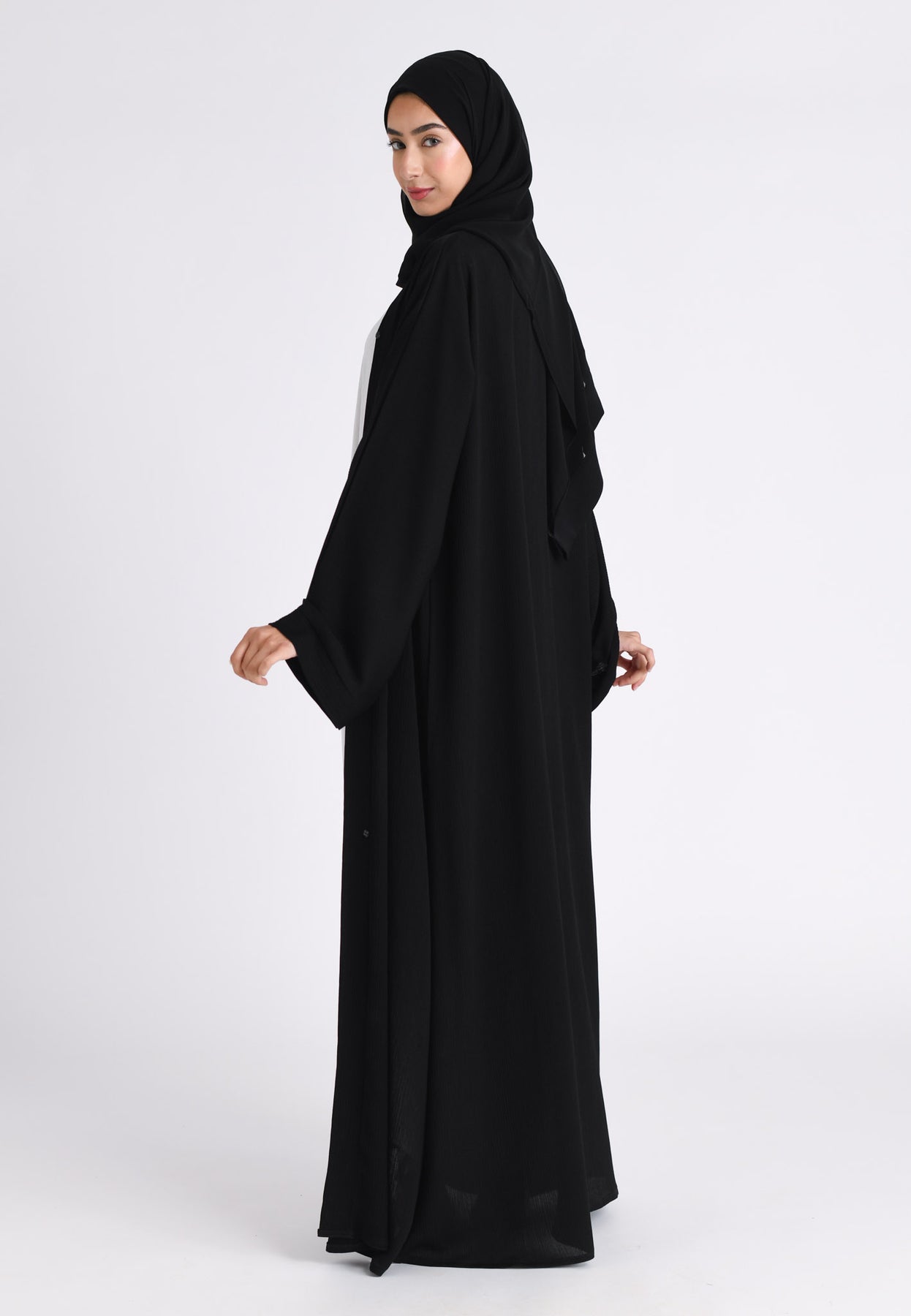 Plain Black Textured Open Abaya (Premium)