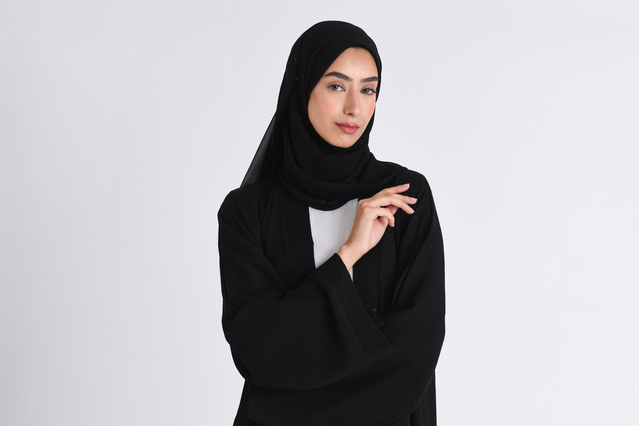 Plain Black Textured Open Abaya Premium Online Essential Open Abayas UK Hayah Al Muslimah