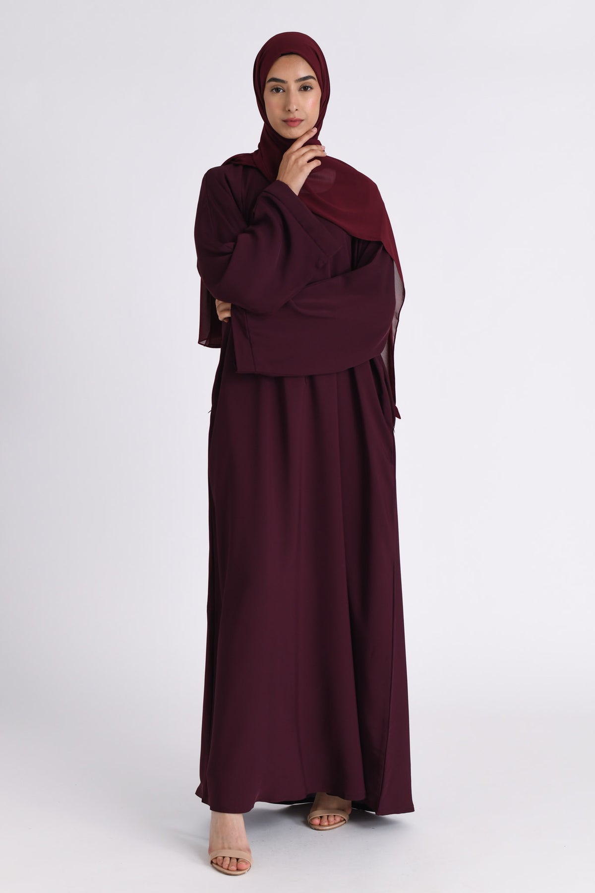 Plain Burgundy Abaya with Zip Pockets