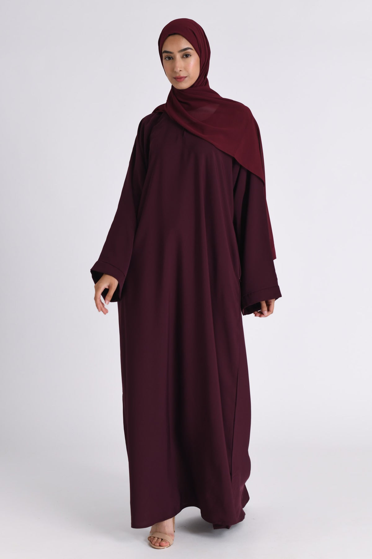 Plain Burgundy Abaya with Zip Pockets