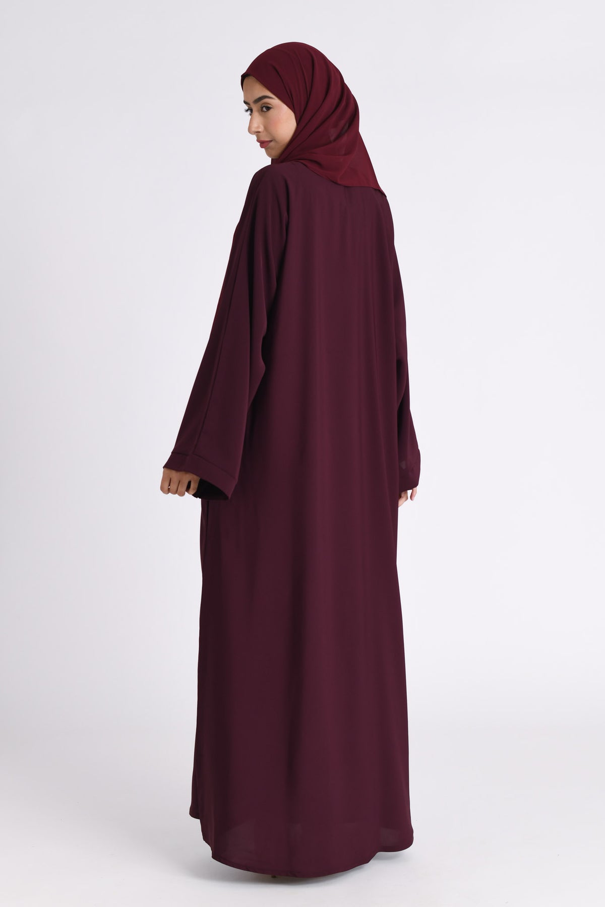 Plain Burgundy Abaya with Zip Pockets