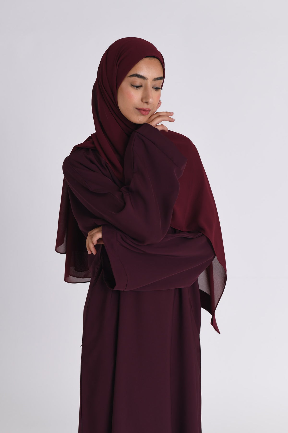 Plain Burgundy Abaya with Zip Pockets