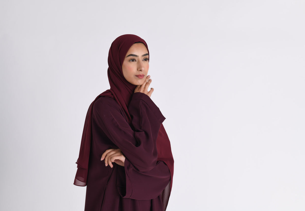 Plain Burgundy Abaya with Zip Pockets