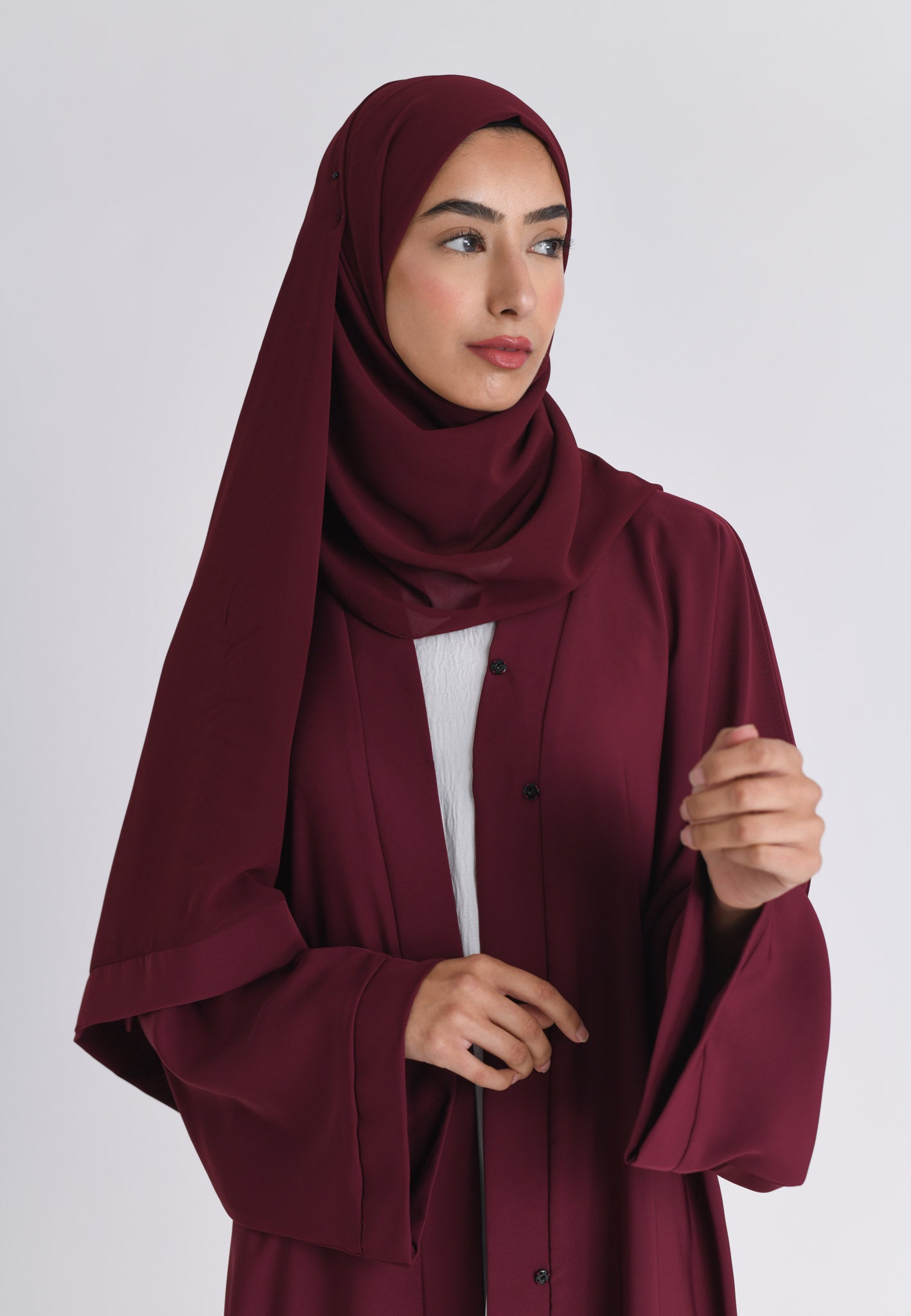 Burgundy open abaya sale