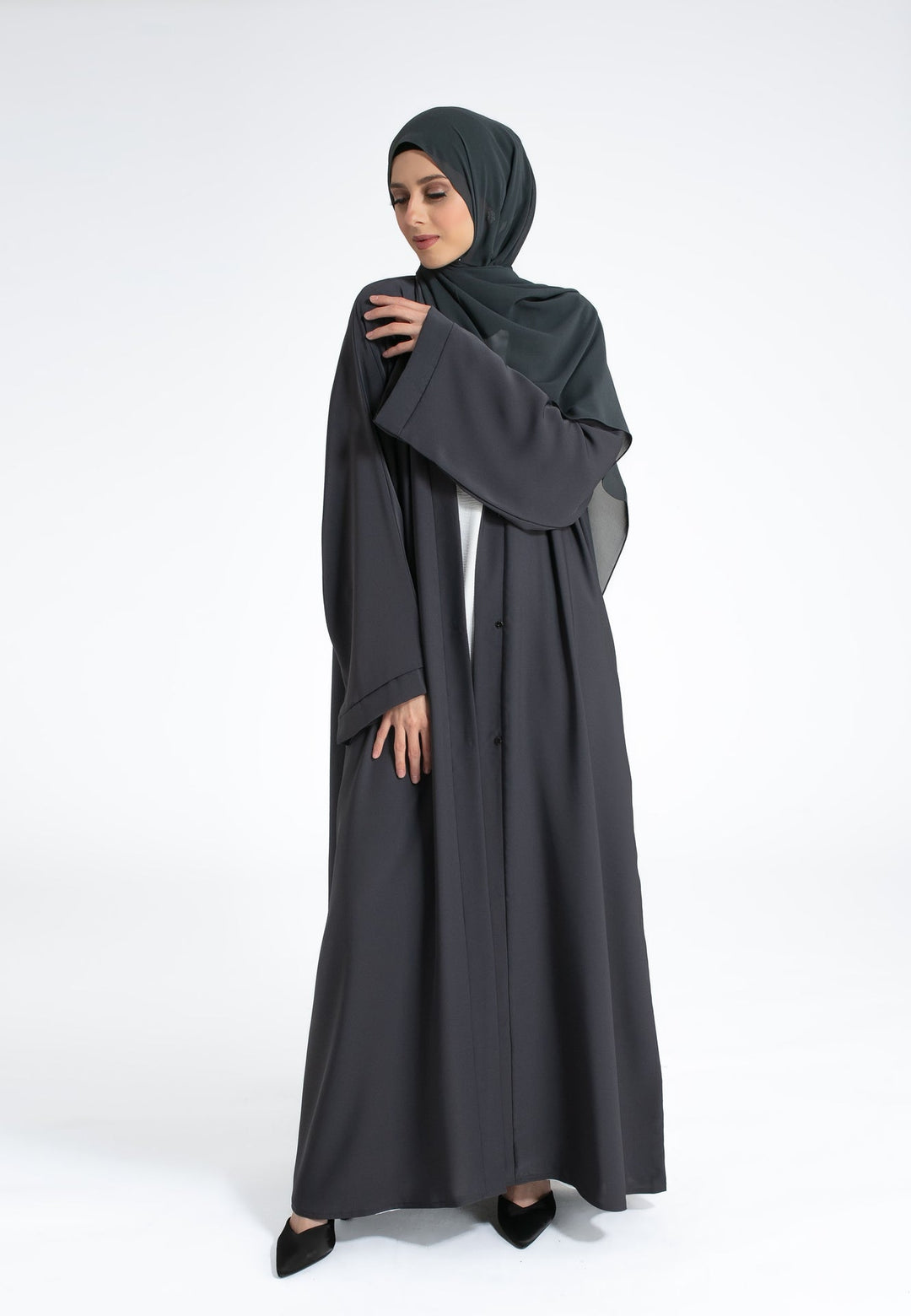 Plain grey Abaya with Wide Sleeves