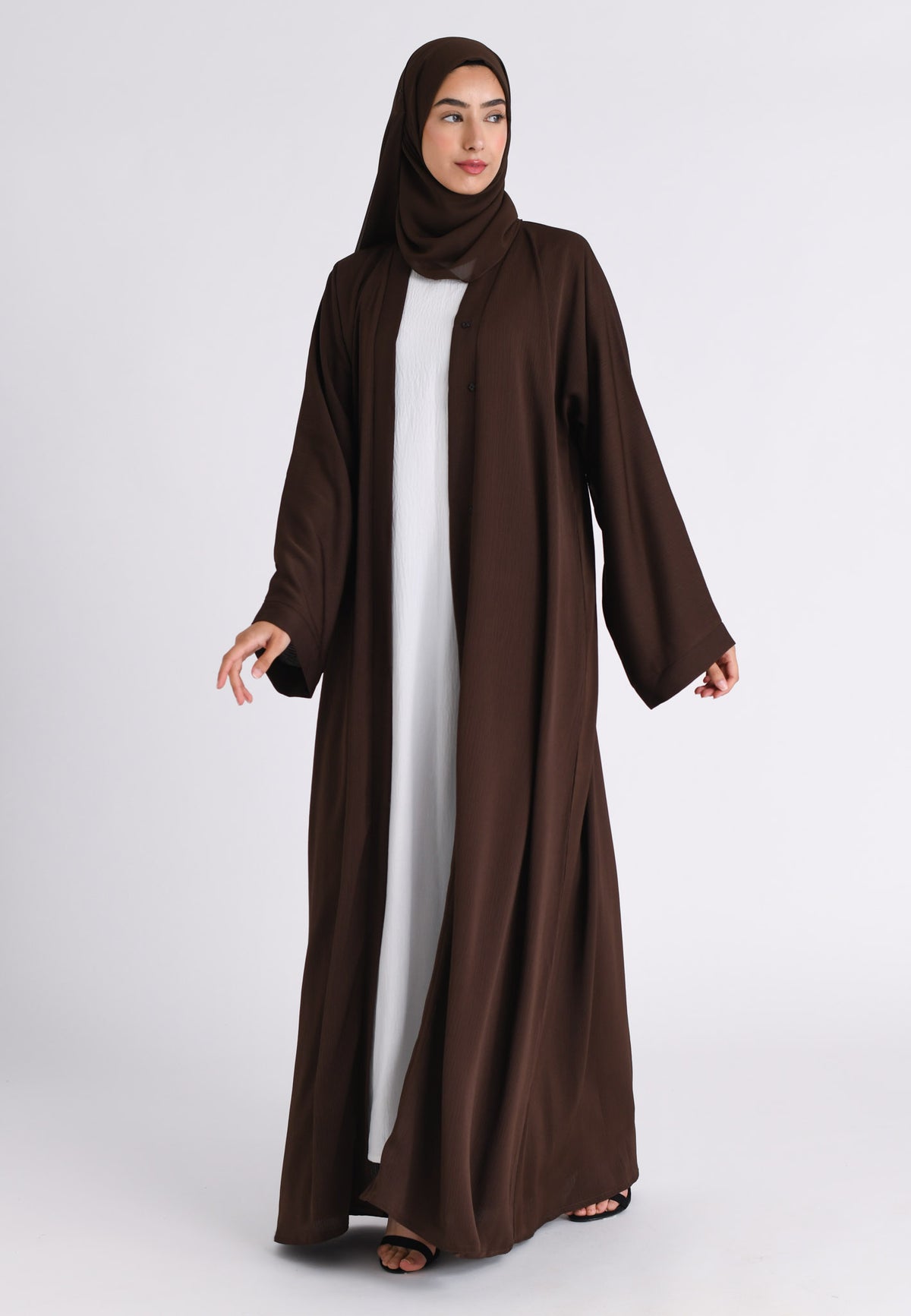 Plain Brown Textured Open Abaya