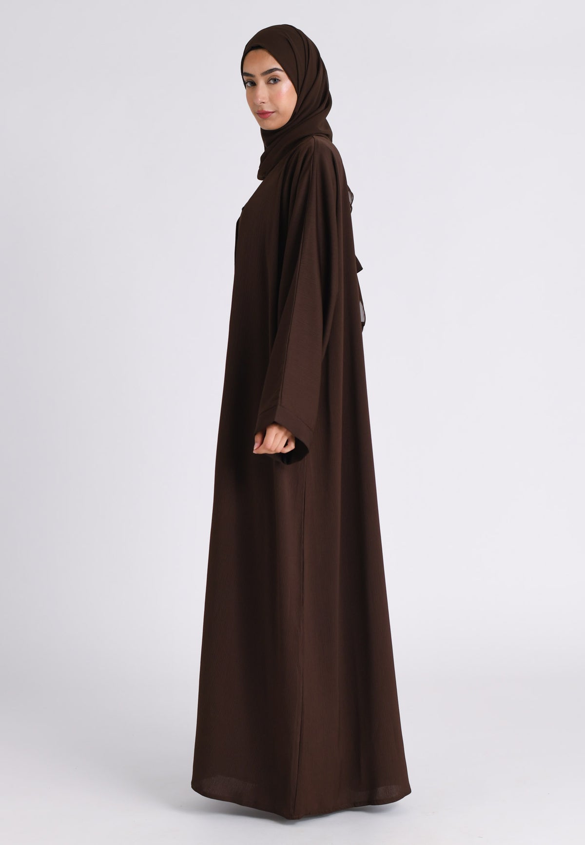 Plain Brown Textured Open Abaya