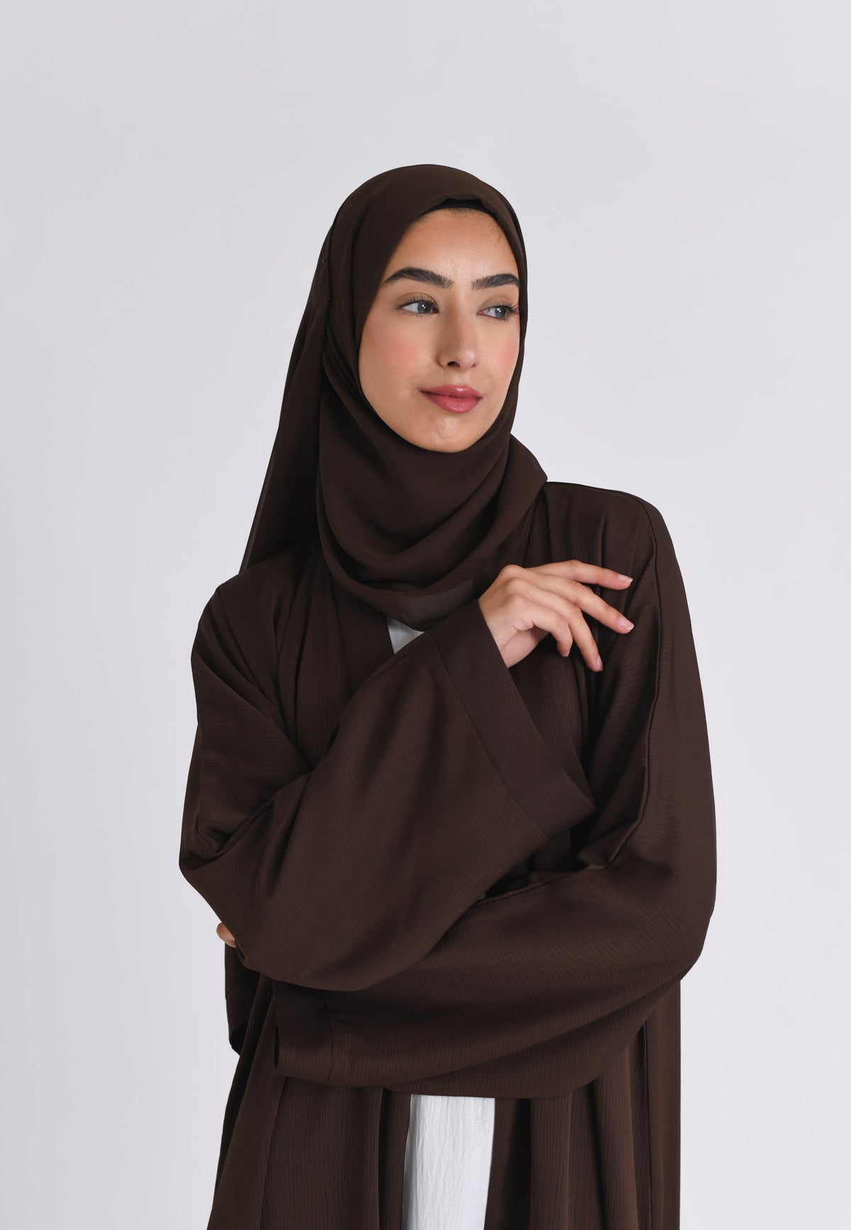 Plain Brown Textured Open Abaya