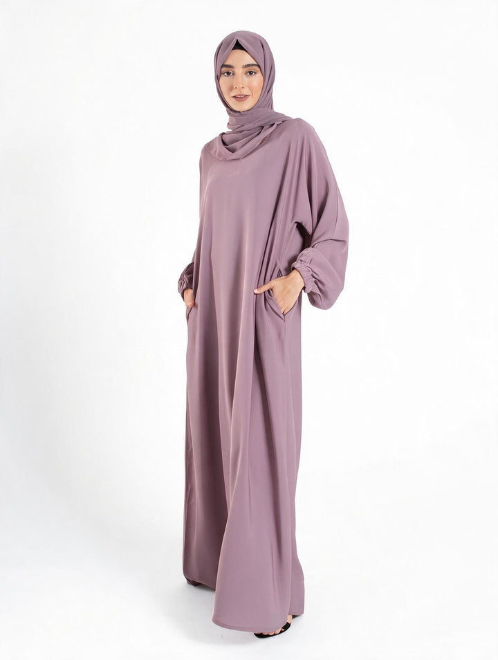 Lilac Closed Abaya with Zip Pockets & Cuff Sleeves
