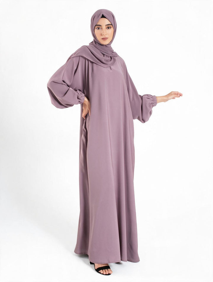 Lilac Closed Abaya with Zip Pockets & Cuff Sleeves