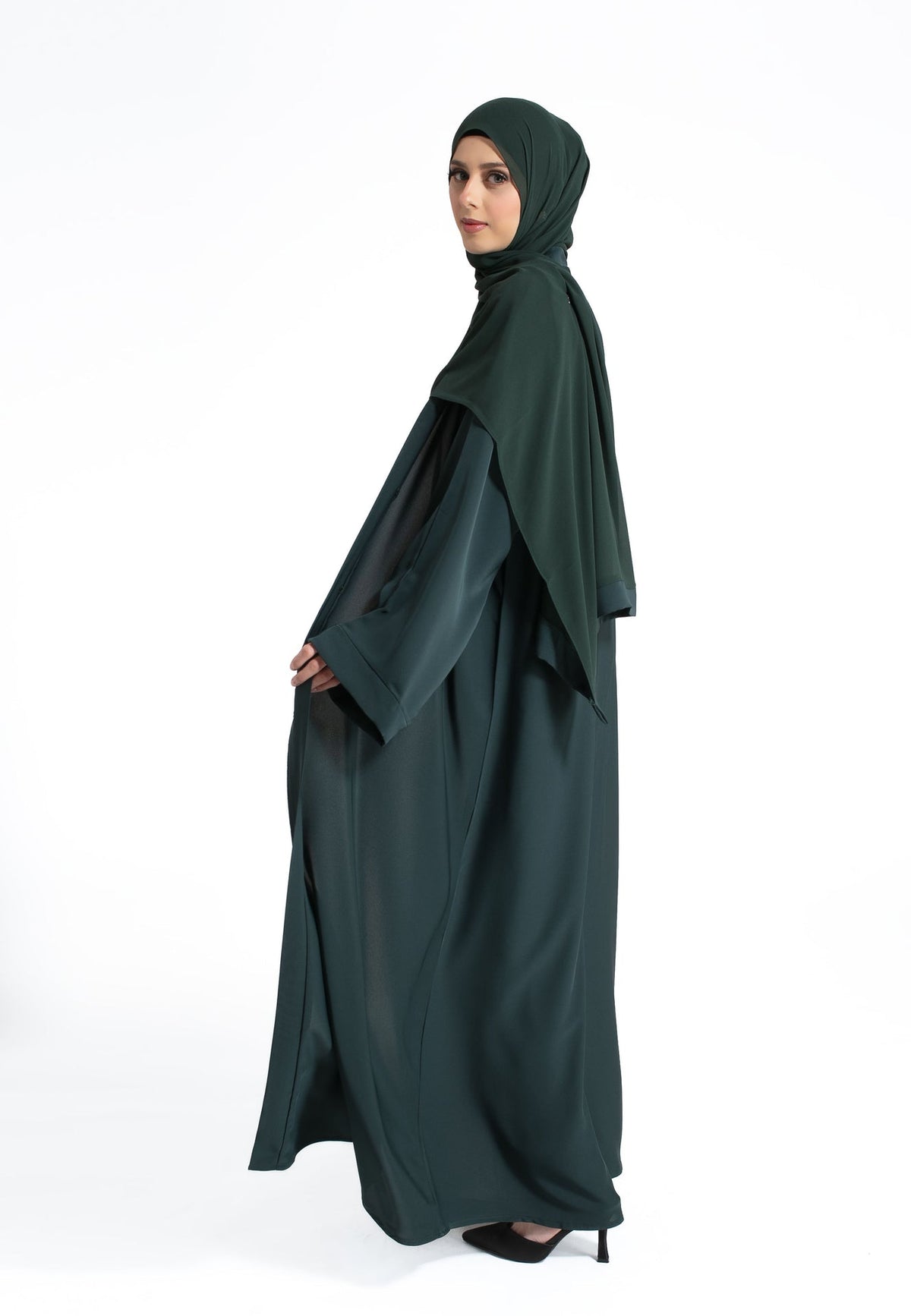 Plain Forest Green Open Abaya