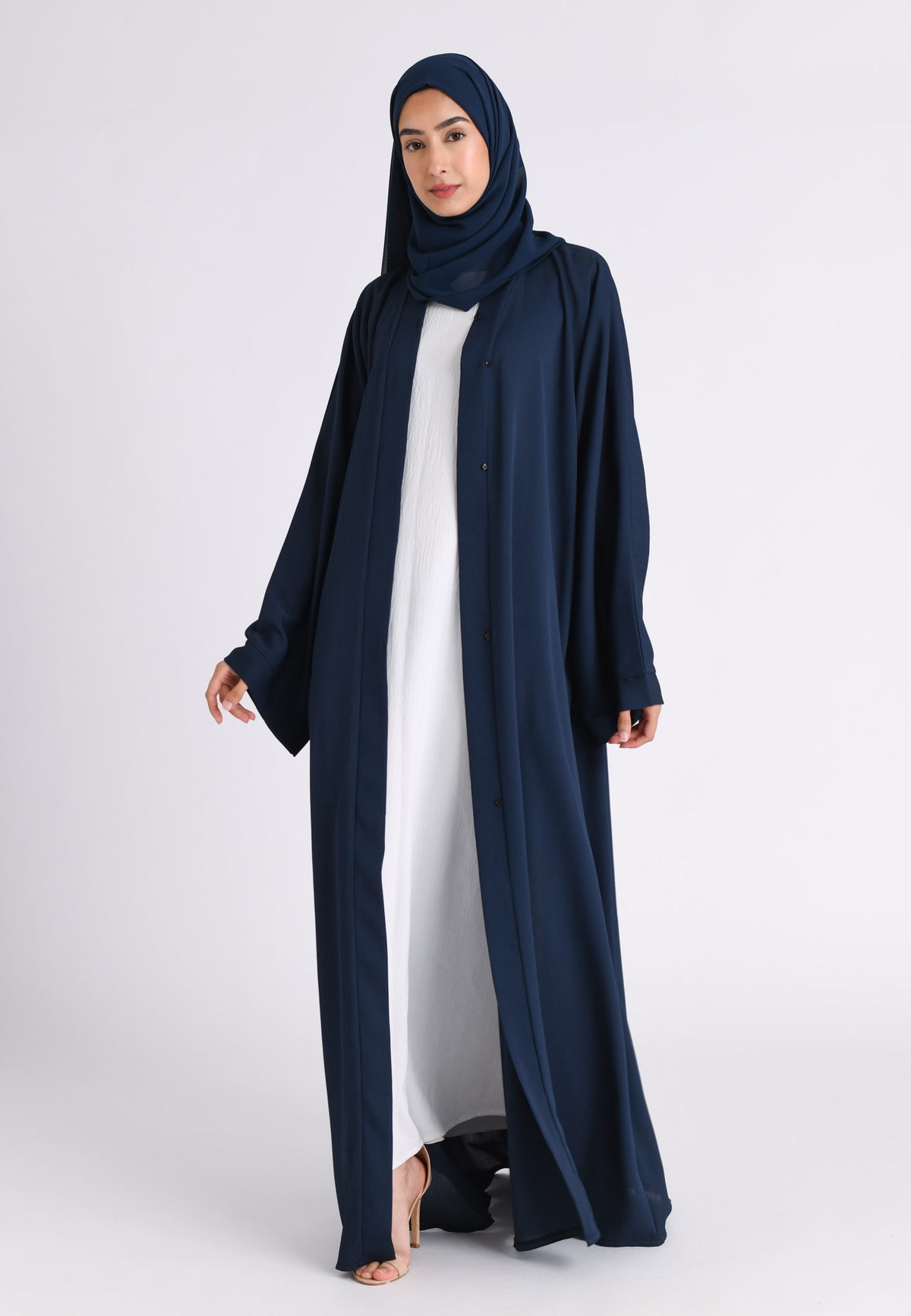 Plain Navy Textured Open Abaya