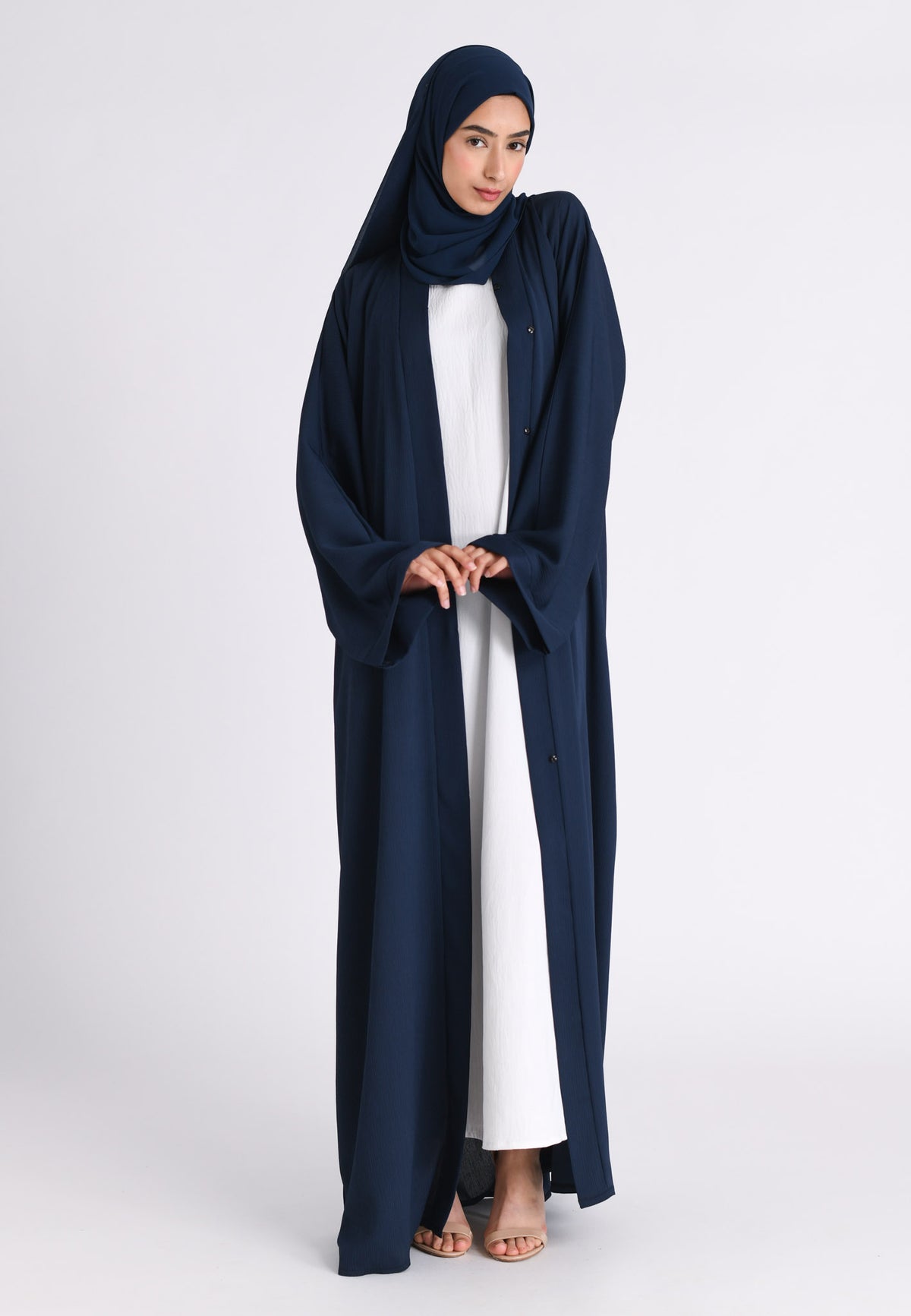 Plain Navy Textured Open Abaya
