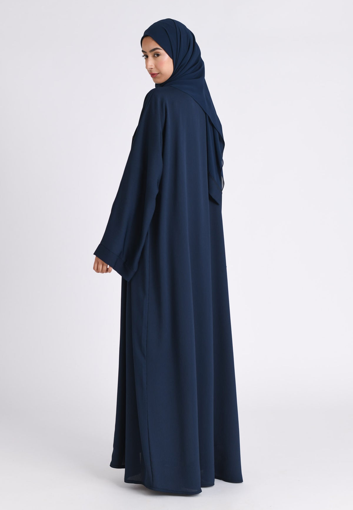 Plain Navy Textured Open Abaya