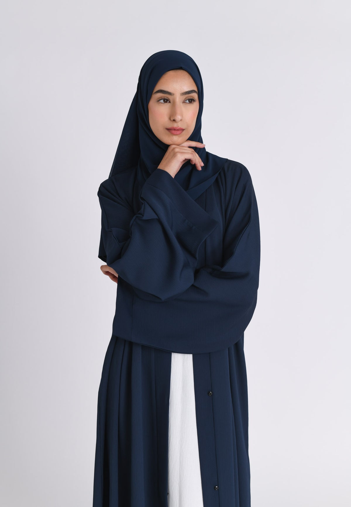 Plain Navy Textured Open Abaya