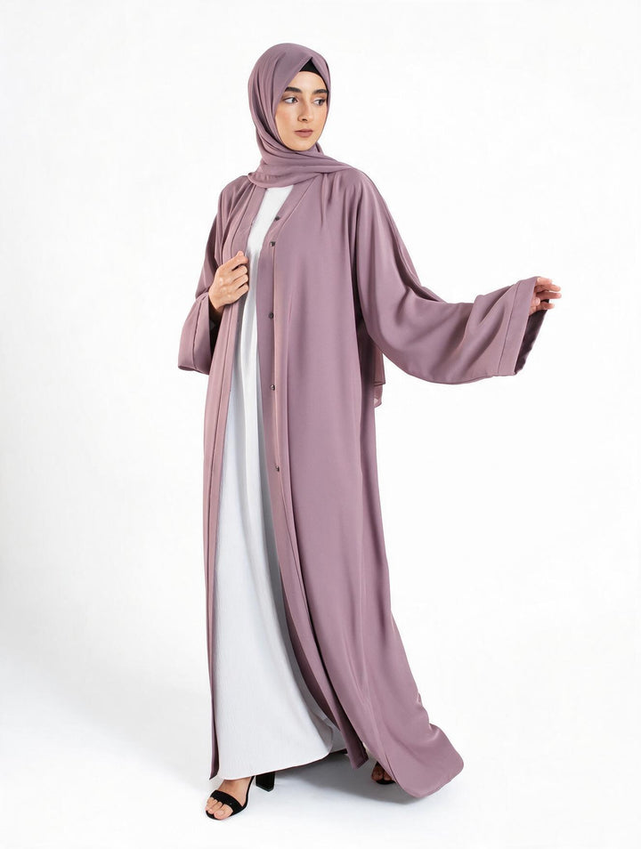 Plain Open Abaya With Wide Sleeves - Lilac