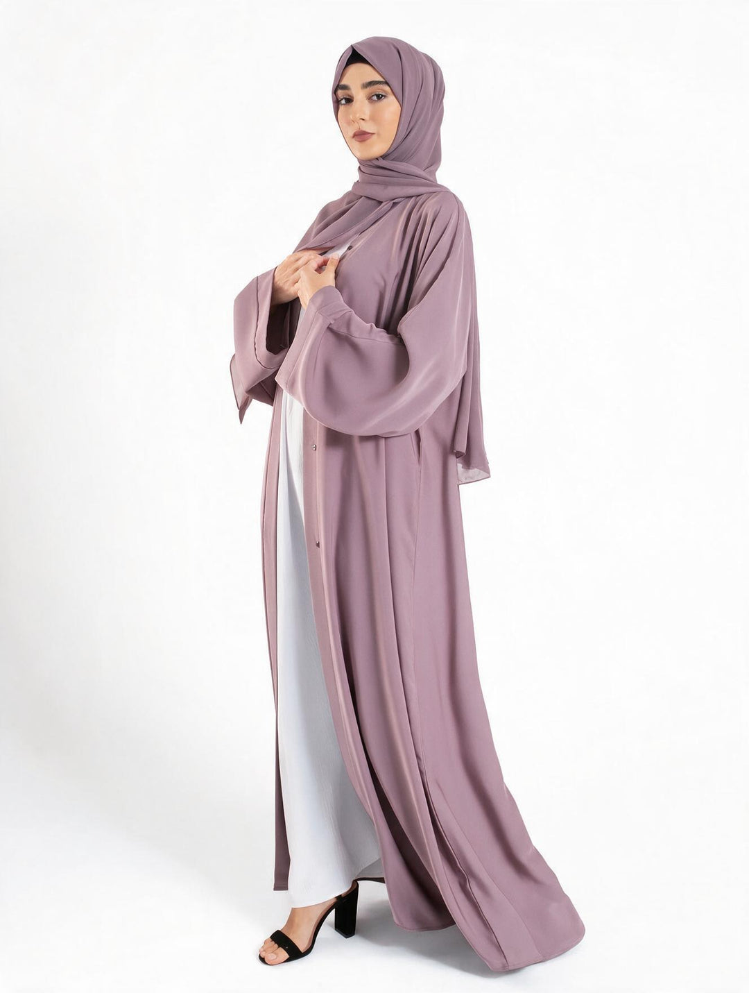 Plain Open Abaya With Wide Sleeves - Lilac