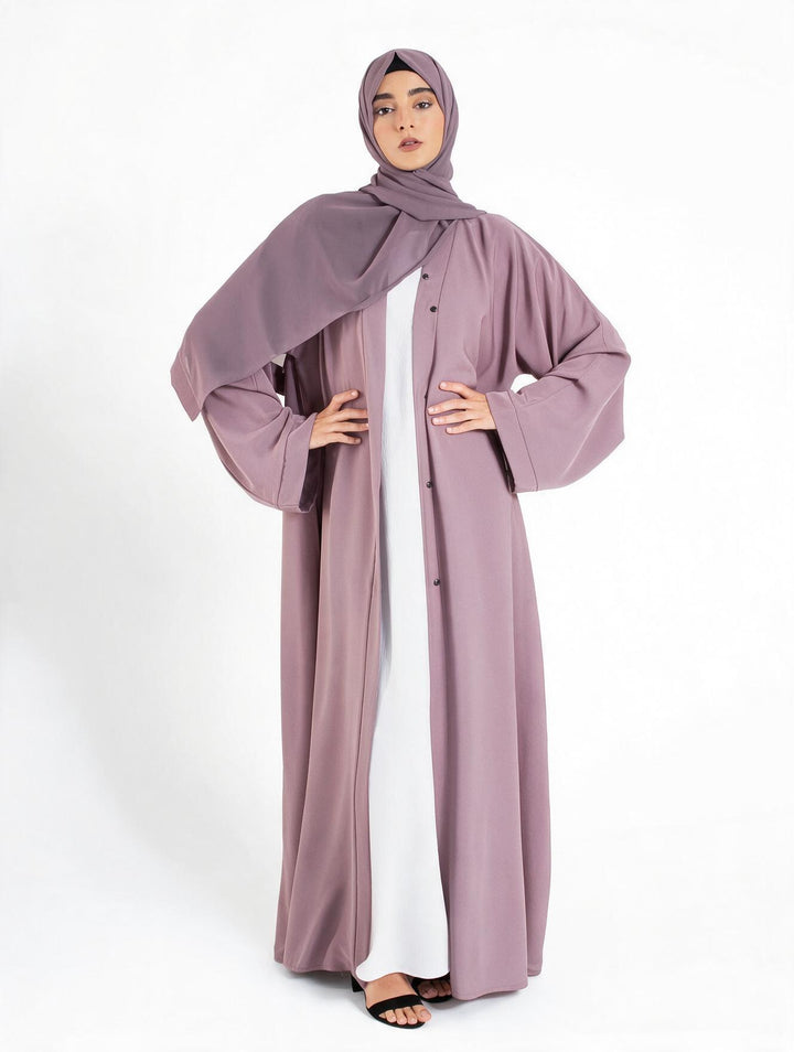 Plain Open Abaya With Wide Sleeves - Lilac