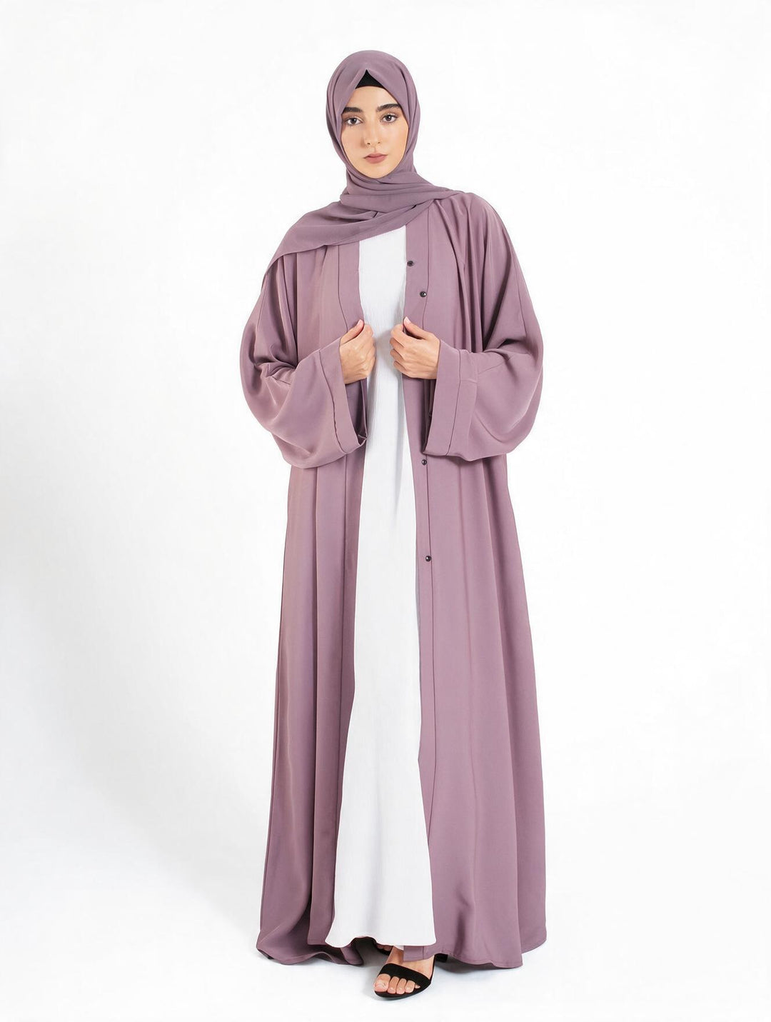 Plain Open Abaya With Wide Sleeves - Lilac