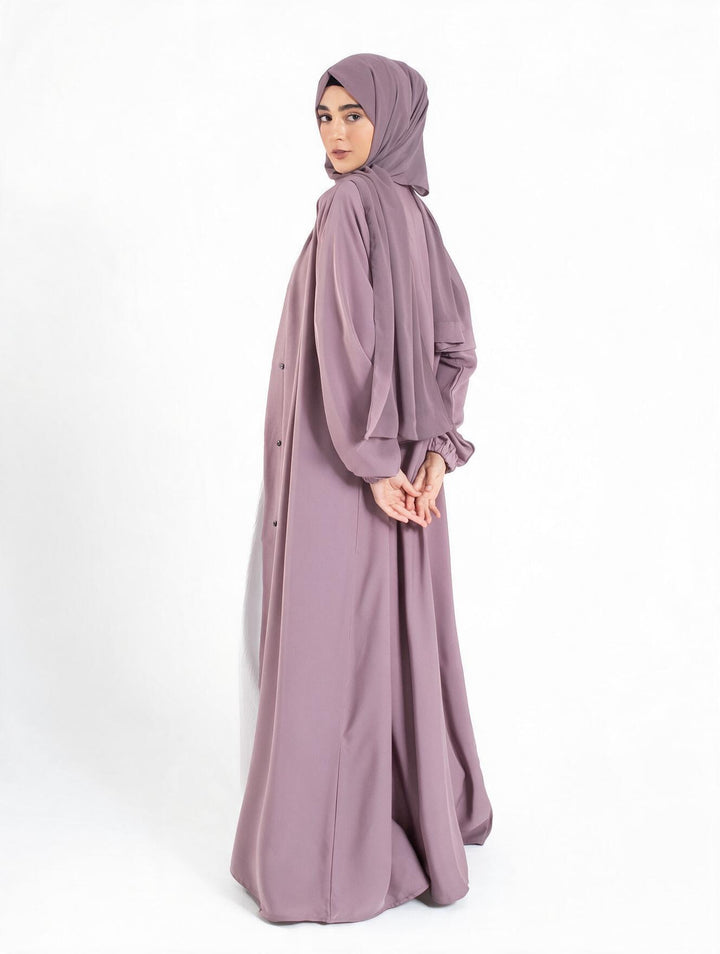 Plain Lilac Open Abaya with Cuff Sleeves