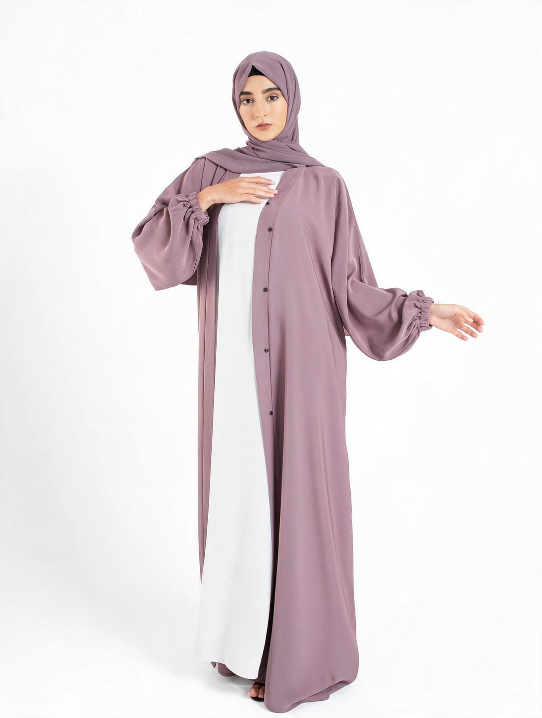 Plain Lilac Open Abaya with Cuff Sleeves