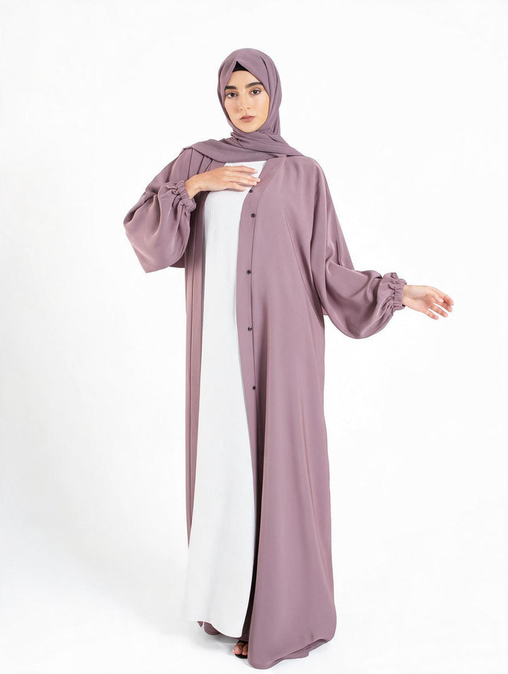 Plain Lilac Open Abaya with Cuff Sleeves