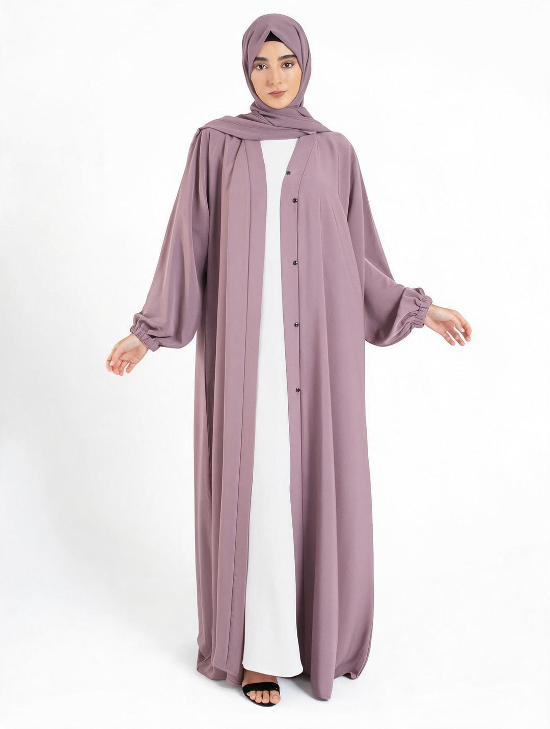 Plain Lilac Open Abaya with Cuff Sleeves