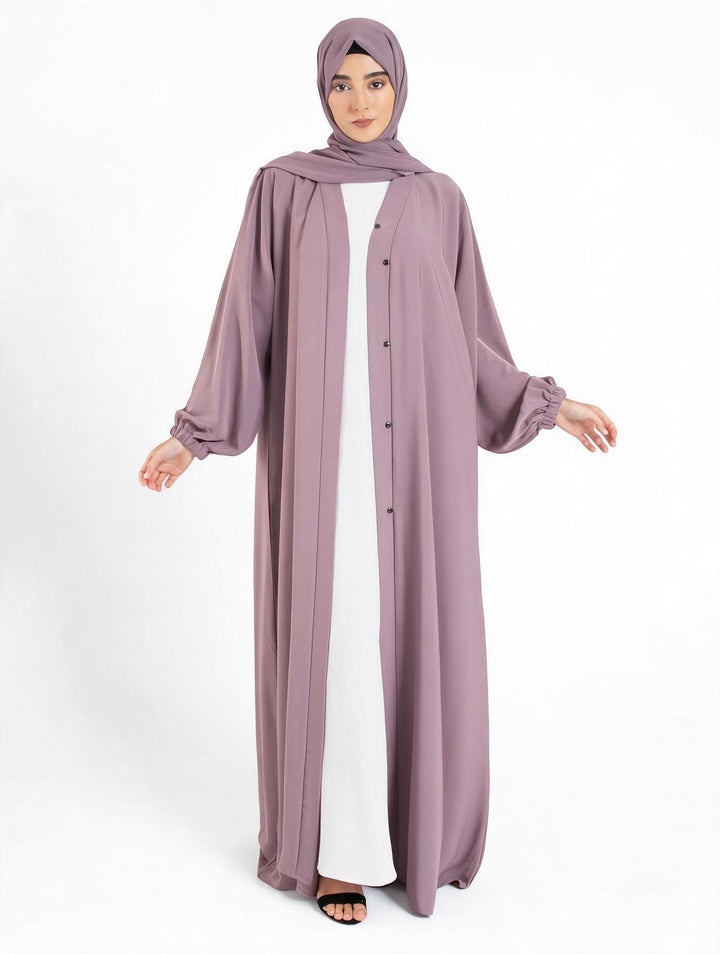 Plain Lilac Open Abaya with Cuff Sleeves