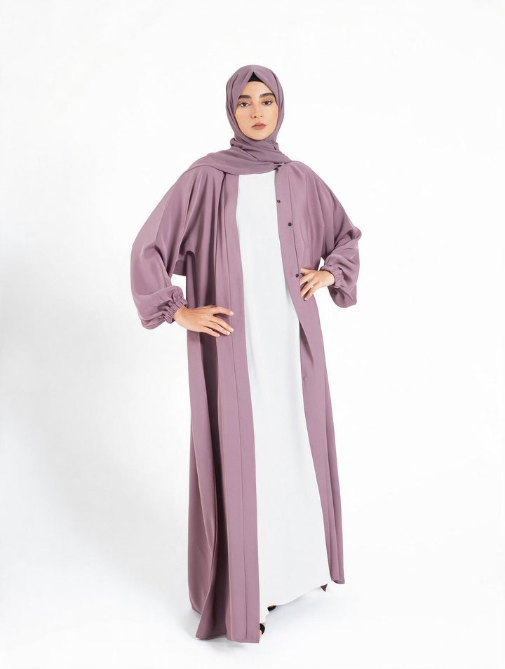 Plain Lilac Open Abaya with Cuff Sleeves