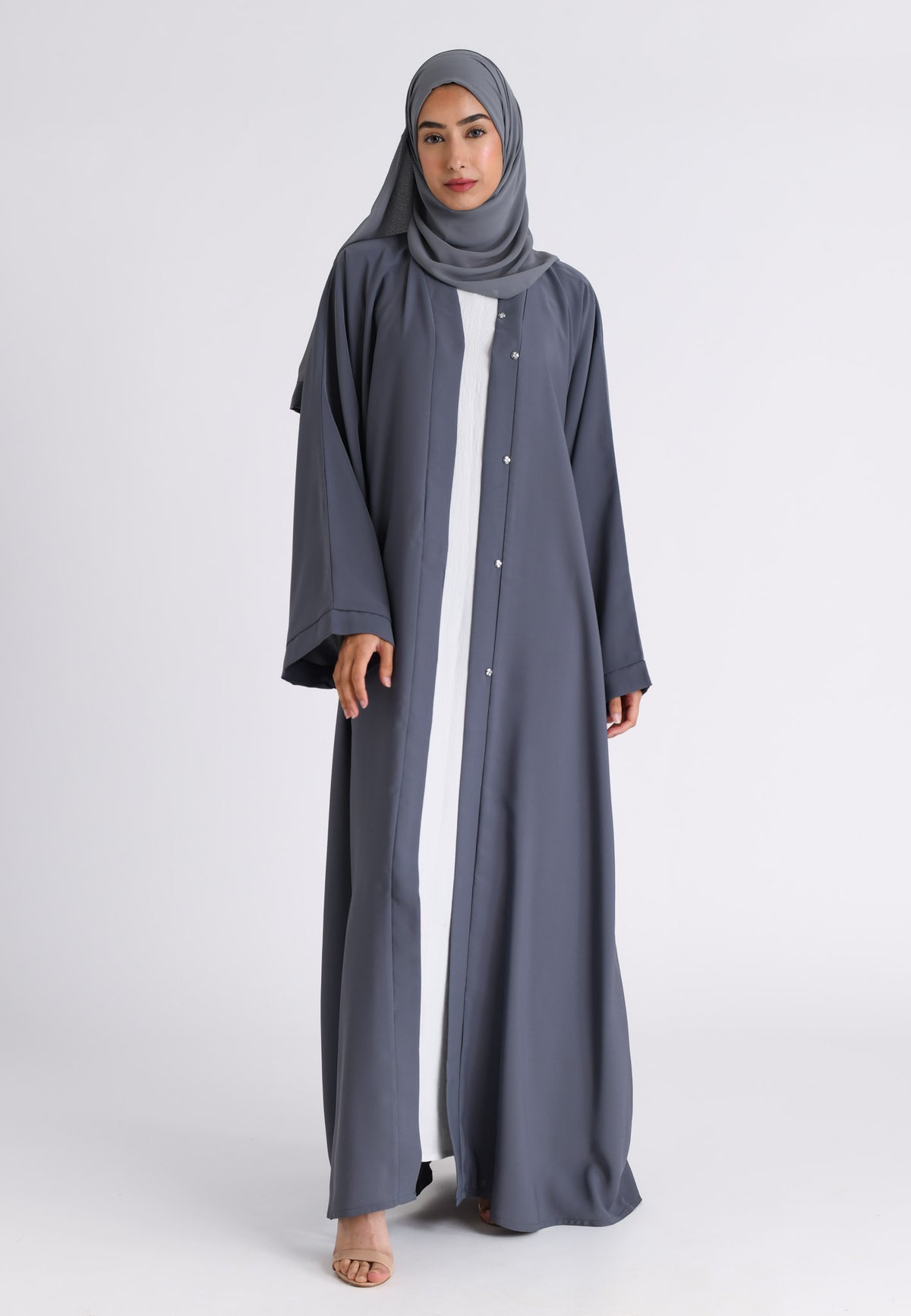 Plain Pearl Grey Open Abaya