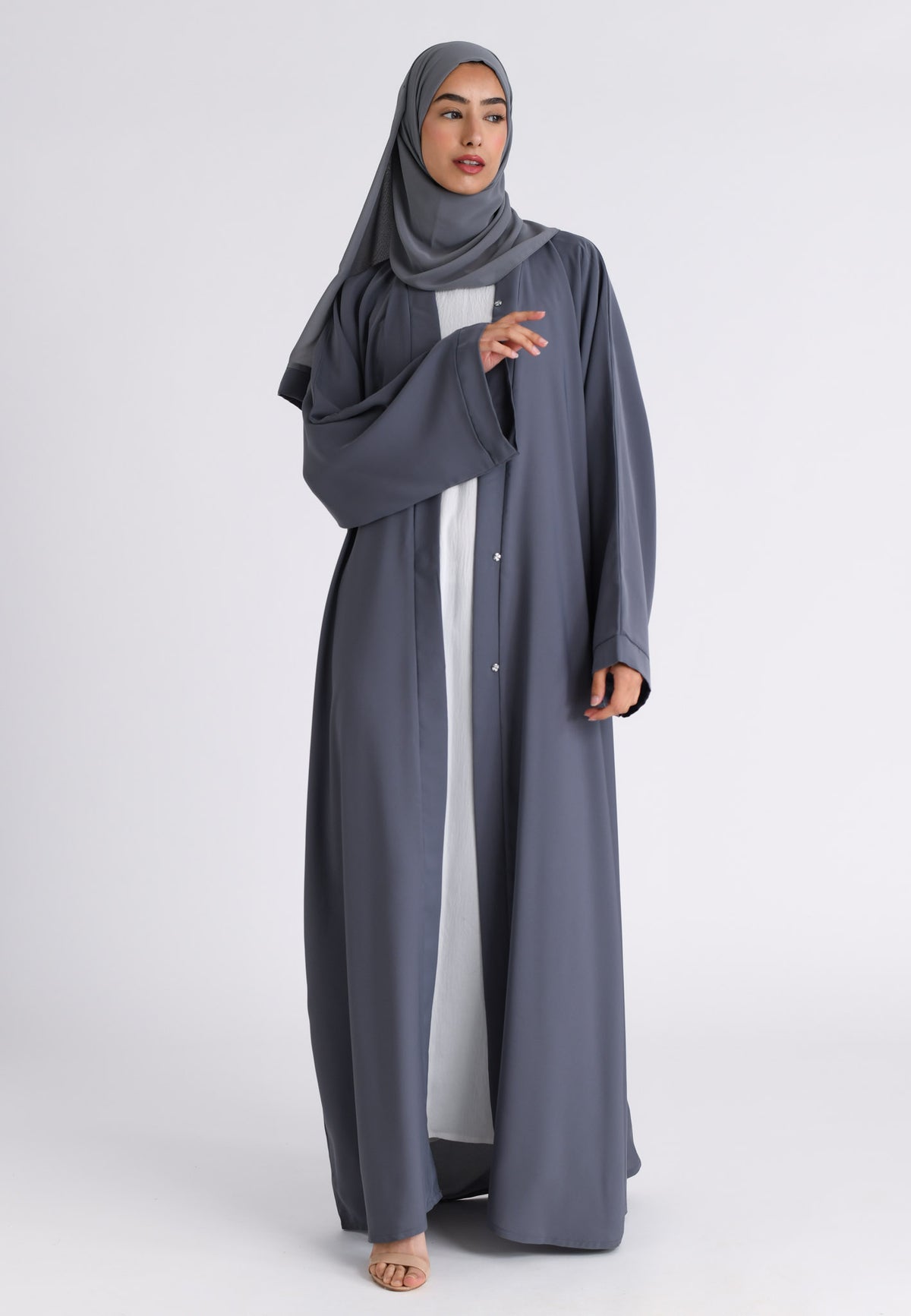 Plain Pearl Grey Open Abaya