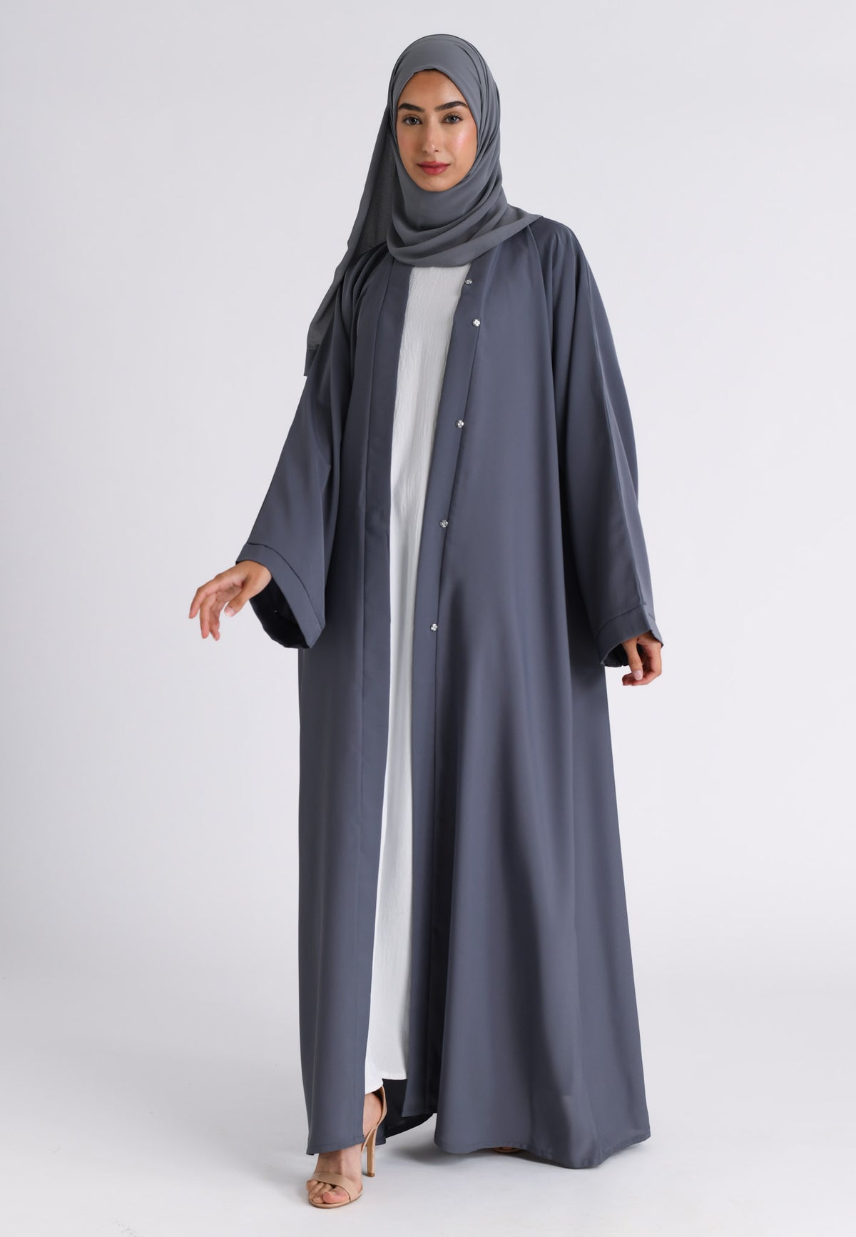 Plain Pearl Grey Open Abaya